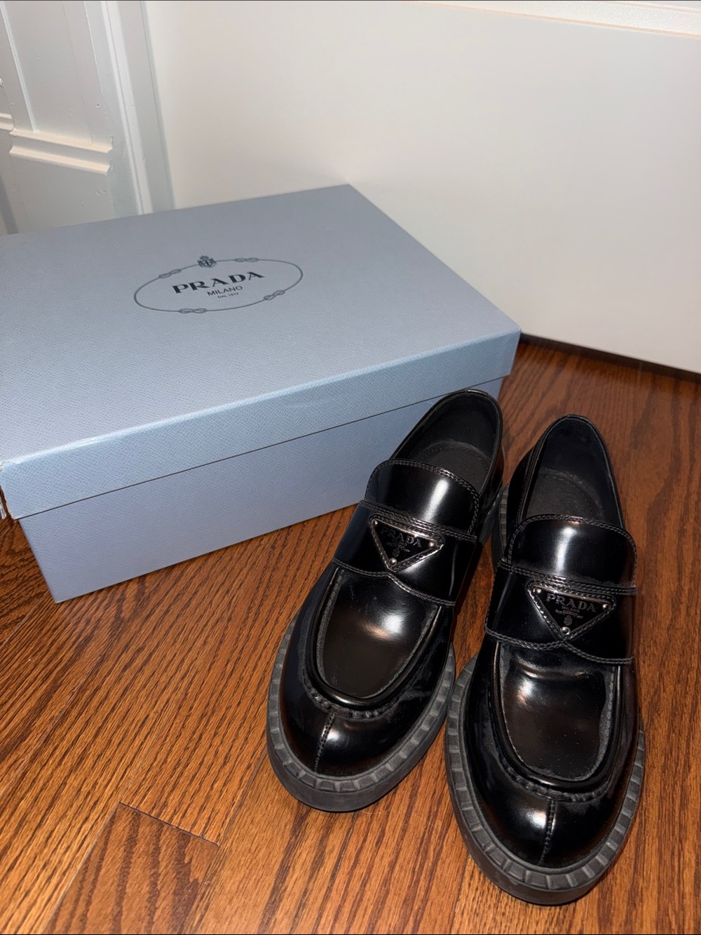 Prada Black Patent Leather Slip-On Loafers